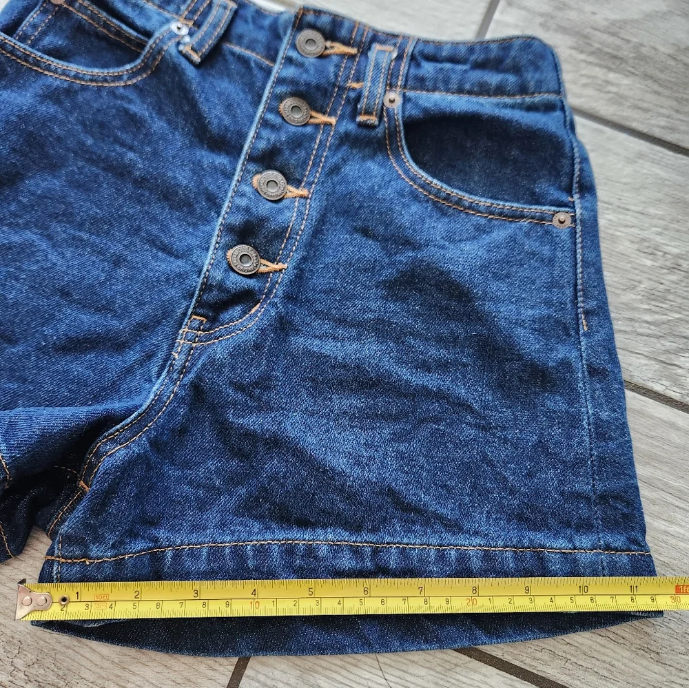 MOUSSY High Waist Denim Shorts Womens Sz 0 Dark Wash‎ Button Fly Exposed 3